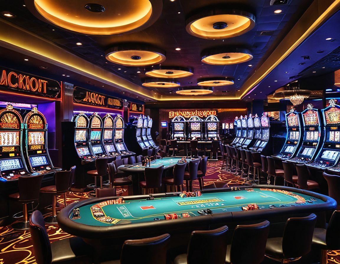 A luxurious casino room filled with poker tables, slot machines, and a roulette wheel, buzzing with excitement. A spotlight on a well-dressed gambler confidently placing chips on the table while holding winning cards. Background featuring vibrant neon signs with phrases like 'Big Wins' and 'Jackpot'. The atmosphere should be lavish and energetic, highlighting the thrill and success of casino gambling. super-realistic. vibrant colors.
